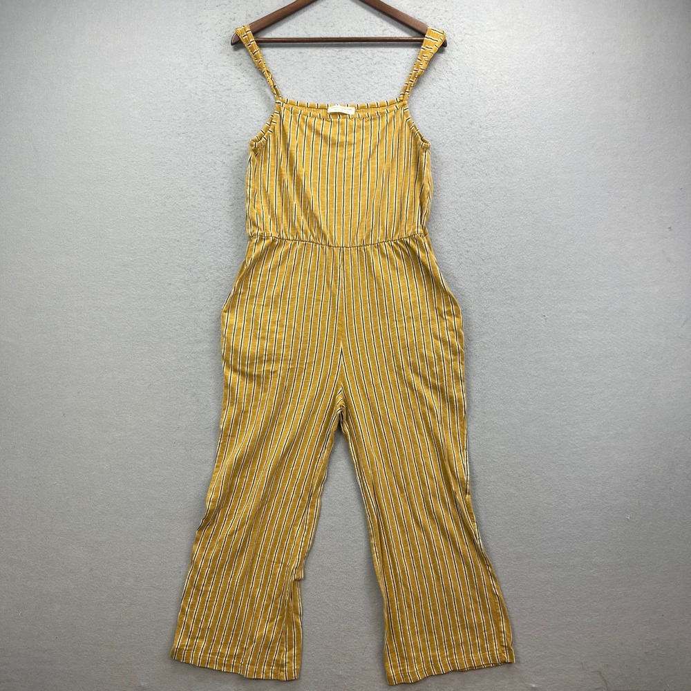 Known Supply Jumpsuit Womens Medium Yellow Striped Organic Cotton Boho Jumper